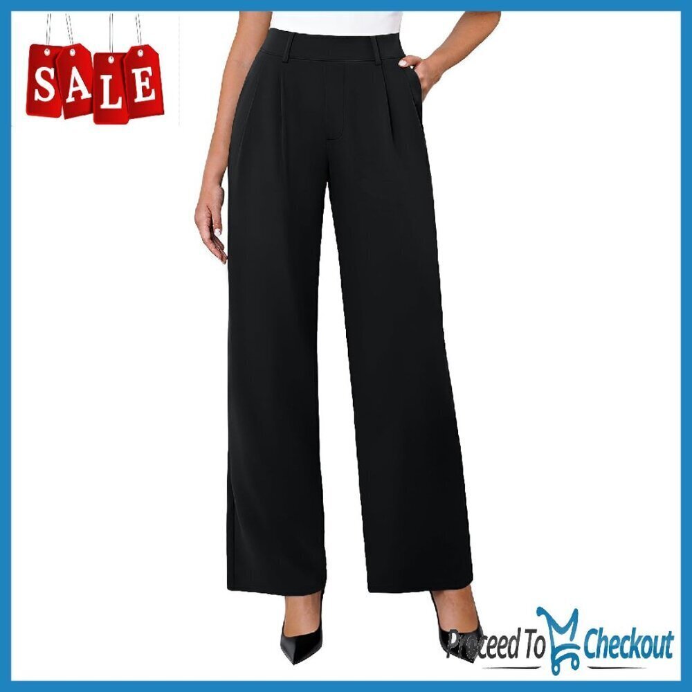 Stretchy High Waisted Wide Leg Work Pants with Pockets